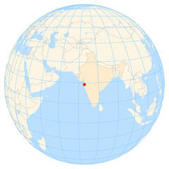 Map showing the location of the city Borivli in India (Southern Asia) on the earth globe.
