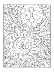 Doodle floral pattern in black and white. Page for coloring book. For adult and kids. Doodle floral drawing. Art therapy coloring page.
