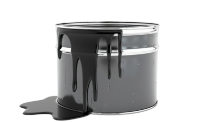 Paint tin can with dripping gray paint on transparent background

