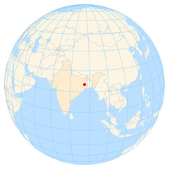 Map showing the location of the city Durgapur in India (Southern Asia) on the earth globe.