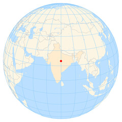 Map showing the location of the city Jabalpur in India (Southern Asia) on the earth globe.