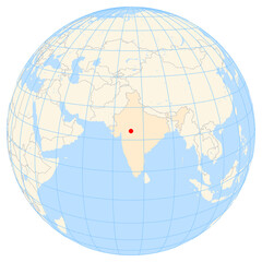 Map showing the location of the city Indore in India (Southern Asia) on the earth globe.