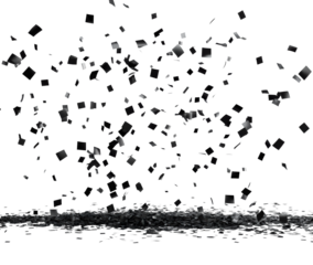 Festive black and white confetti falling during a celebration isolated on transparent background