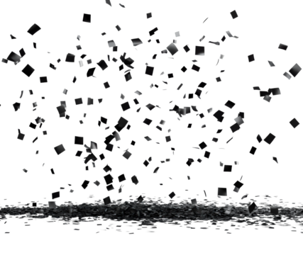Festive black and white confetti falling during a celebration isolated on transparent background