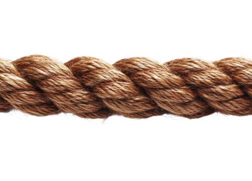 Brown rope twisted tightly for strength and durability in various applications isolated on transparent background