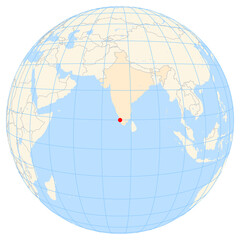 Map showing the location of the city Kanayannur in India (Southern Asia) on the earth globe.