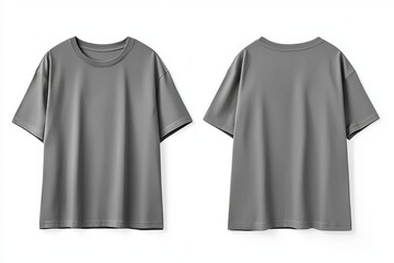 Grey t-shirt displayed in front and back views, isolated on a white background, perfect for your design mock-up template
