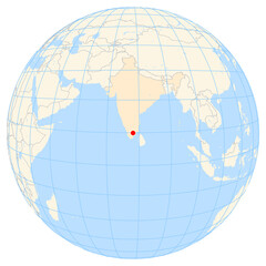 Map showing the location of the city Madurai in India (Southern Asia) on the earth globe.