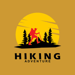 Vintage hiking adventure logo vector with illustration design. Adventure logo. Hiking group logo. Traveler logo.
