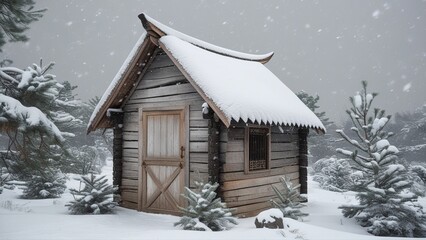 wooden house in the snow