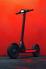 Sleek Black Electric Scooter Against Red Wall
