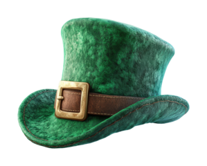 Vibrant green top hat with a golden buckle for festive celebrations and traditions isolated on transparent background