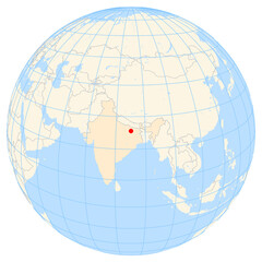 Map showing the location of the city Patna in India (Southern Asia) on the earth globe.