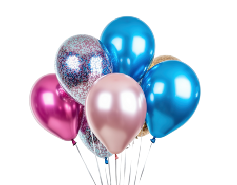 Colorful balloons in various shapes and sizes ready for a festive celebration or party decor isolated on transparent background