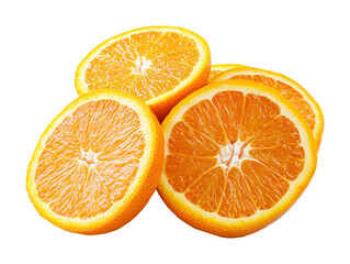 Freshly cut orange slices arranged beautifully on a white surface isolated on transparent background