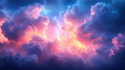 Obraz premium A vibrant sky filled with colorful clouds, creating a dramatic and serene atmosphere.