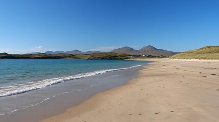 Serene Beachscape: Coastal Beauty under a Clear Blue Sky
