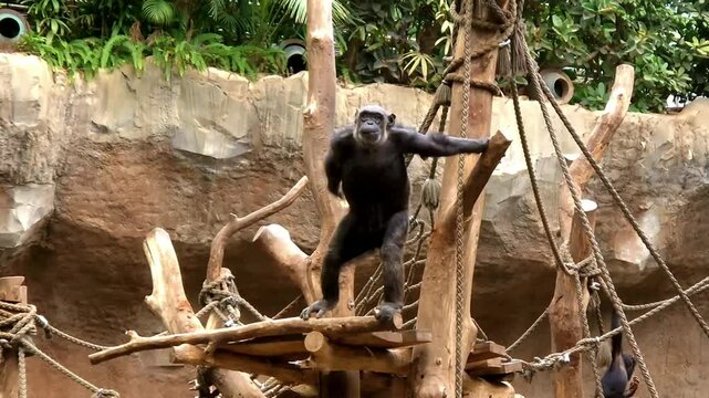 Chimpanzee is asking for food, its scientifc name is Pan troglodytes