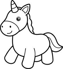 Unicorn plush toy line art illustration