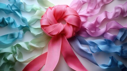 Fototapeta premium Pastel Silk Ribbons Arranged in a Colorful Display