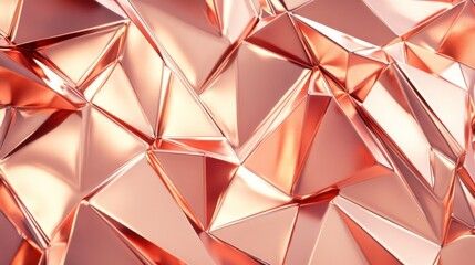 Tessellated triangular patterns in metallic rose gold, with glowing edges and subtle shadows, creating a dynamic 3D effect 