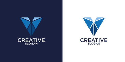Naklejka premium Letter V geometric logo design 