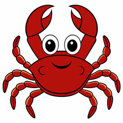 Fototapeta premium Cute cartoon crab isolated on white background. Vector illustration of sea life .Front view. 