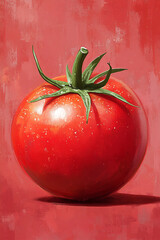 A Single Red Tomato on a Red Background