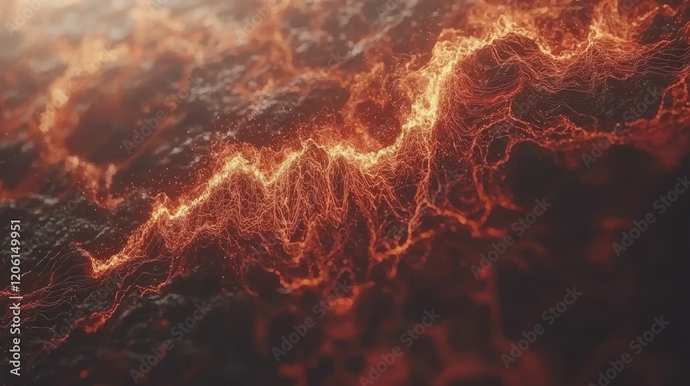 Wall mural fiery abstract texture with glowing particles and dynamic energy