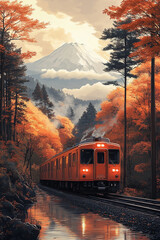 Autumnal Train Journey Through Mountainous Landscape