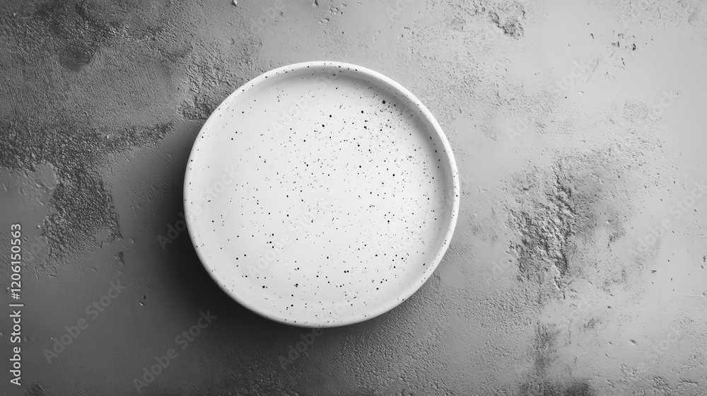 Aufkleber empty white plate on a textured gray surface.