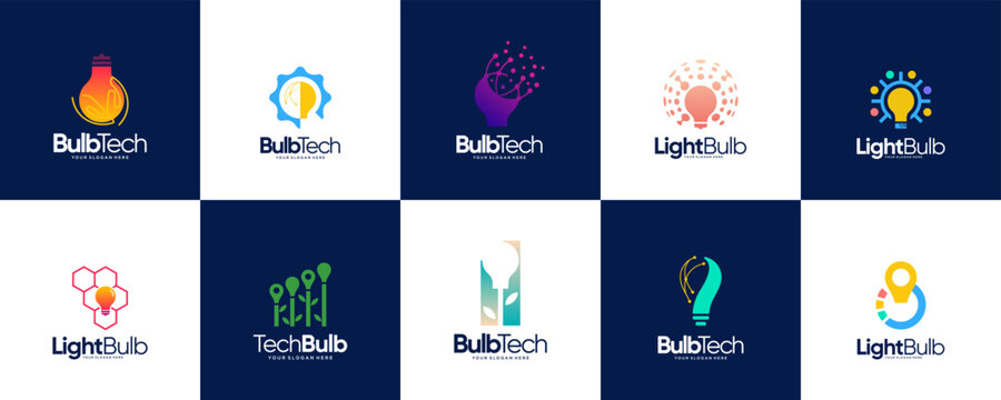 light bulb logo icon set, modern energy innovation, smart technology, graphic design inspiration.