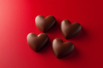 Obraz premium Delicious Dark Chocolate Heart Candies Romantic Sweet Treats Valentine Day Gift Luxury Gourmet Dessert Red Background Sweetness Romance Love box food date rich 