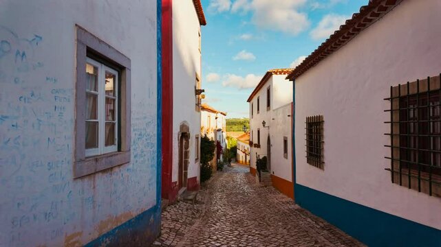 The medieval fortified town of Obidos, Leiria, Portugal, considered one of the seven wonders of Portugal