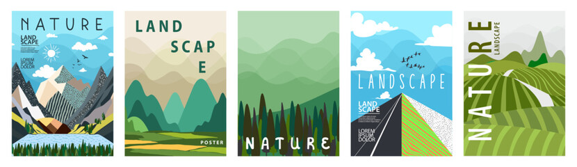 A minimalist poster set with abstract mountain theme is perfect for adding a modern touch to interiors.