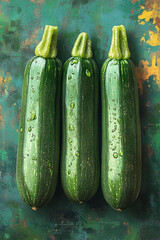 Three Green Zucchini Arranged in a Row