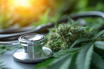 Medical Cannabis with Pills and Stethoscope