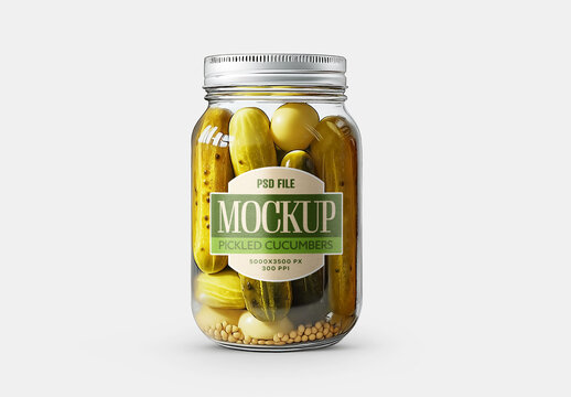 Pickled Cucumber Jar Packaging Mockup for Design and Branding Projects