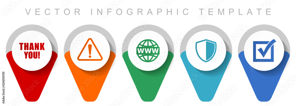 Poster Internet and webdesign pointer collection, miscellaneous icons such as warning, www, thank you shield and vote, flat design vector infographic template in eps 10