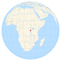 Map showing the location of the city Bujumbura in Burundi (Eastern Africa) on the earth globe.