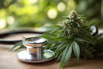 Medical Cannabis with Pills and Stethoscope