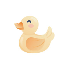 Rubber duck in flat design. Yellow duckling for baby bathroom games. Vector illustration isolated.