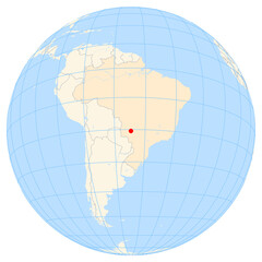 Map showing the location of the city Campo Grande in Brazil (South America) on the earth globe.