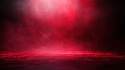 Moody red smoke fills a dark studio, creating a dramatic and atmospheric scene. Perfect for backgrounds and artistic projects.