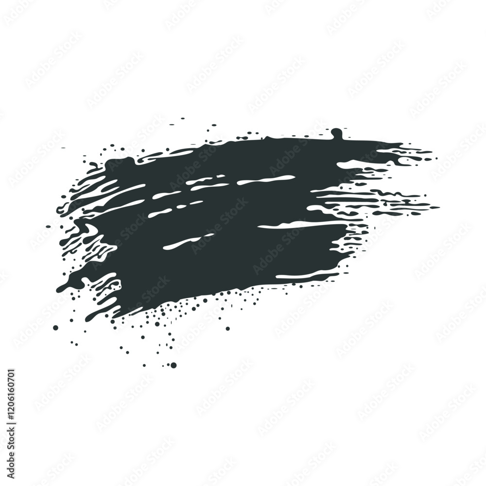 Poster black ink splatter in flat design. splashing artistic brush spot element. vector illustration isolat