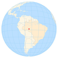 Map showing the location of the city Porto Velho in Brazil (South America) on the earth globe.