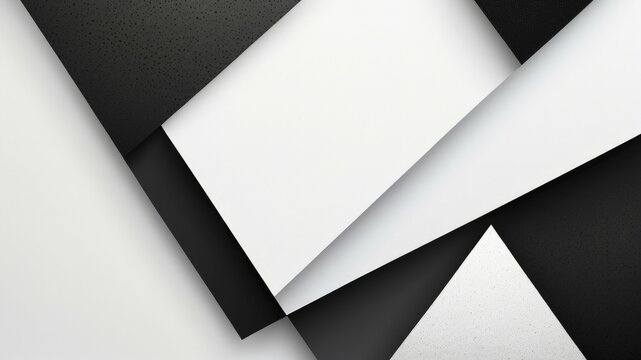 Black and white geometric abstract with sharp lines and overlapping shapes creating depth and complexity.