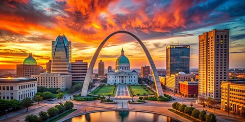 Macro St. Louis Skyline at Sunset: Architectural Details & Cityscape