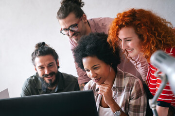Group of business people and software developers working as a team in office