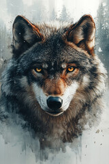 Majestic Wolf Portrait Against A Wintery Background